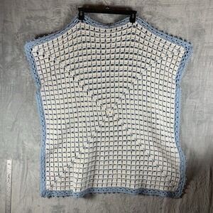 Crochet Baby Blanket‎ Handmade White Blue Afghan Box Stitch